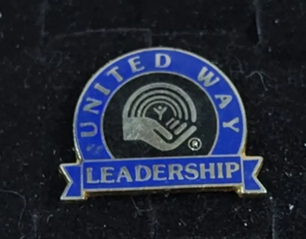 United Way Leadership Pin Gold Tone Blue for a Hat, Lapel, Jacket or Backpack
